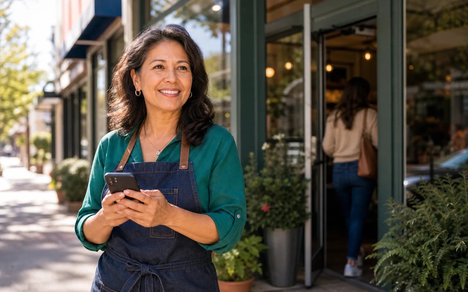 Local business owner serving a customer