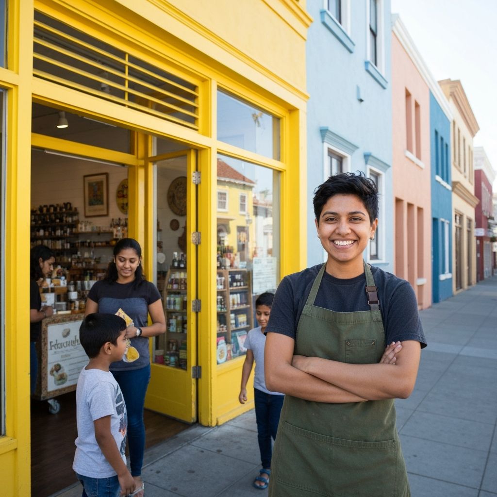 Local business owner standing in front of their storefront